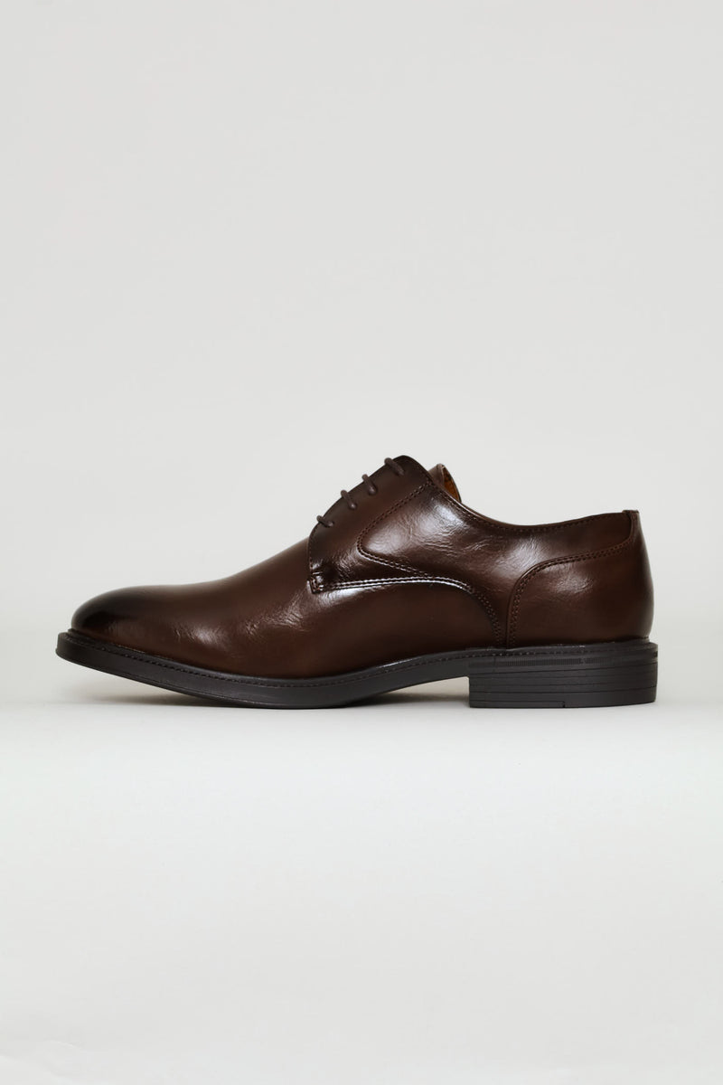 Plain Toe Lace Up Derby Shoe - Brown