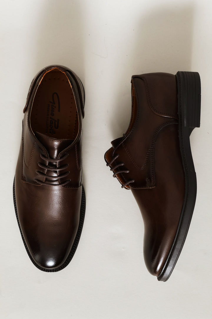 Plain Toe Lace Up Derby Shoe - Brown