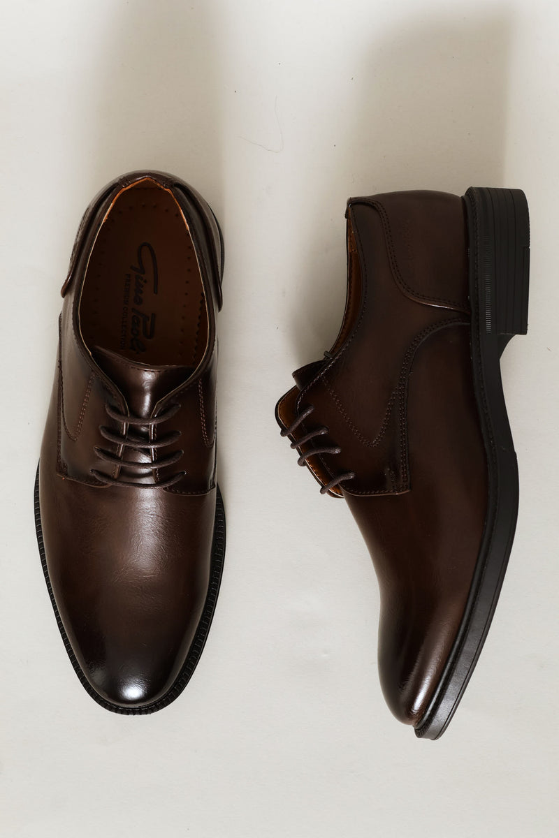 Plain Toe Lace Up Derby Shoe - Brown