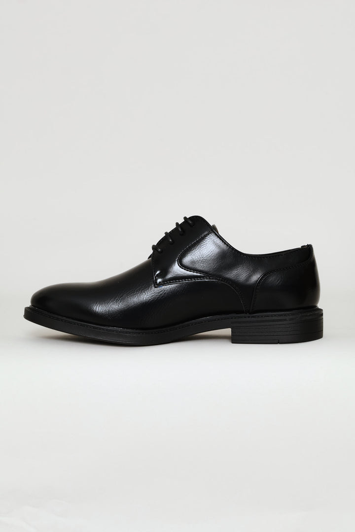 Plain Toe Lace Up Derby Shoe - Black