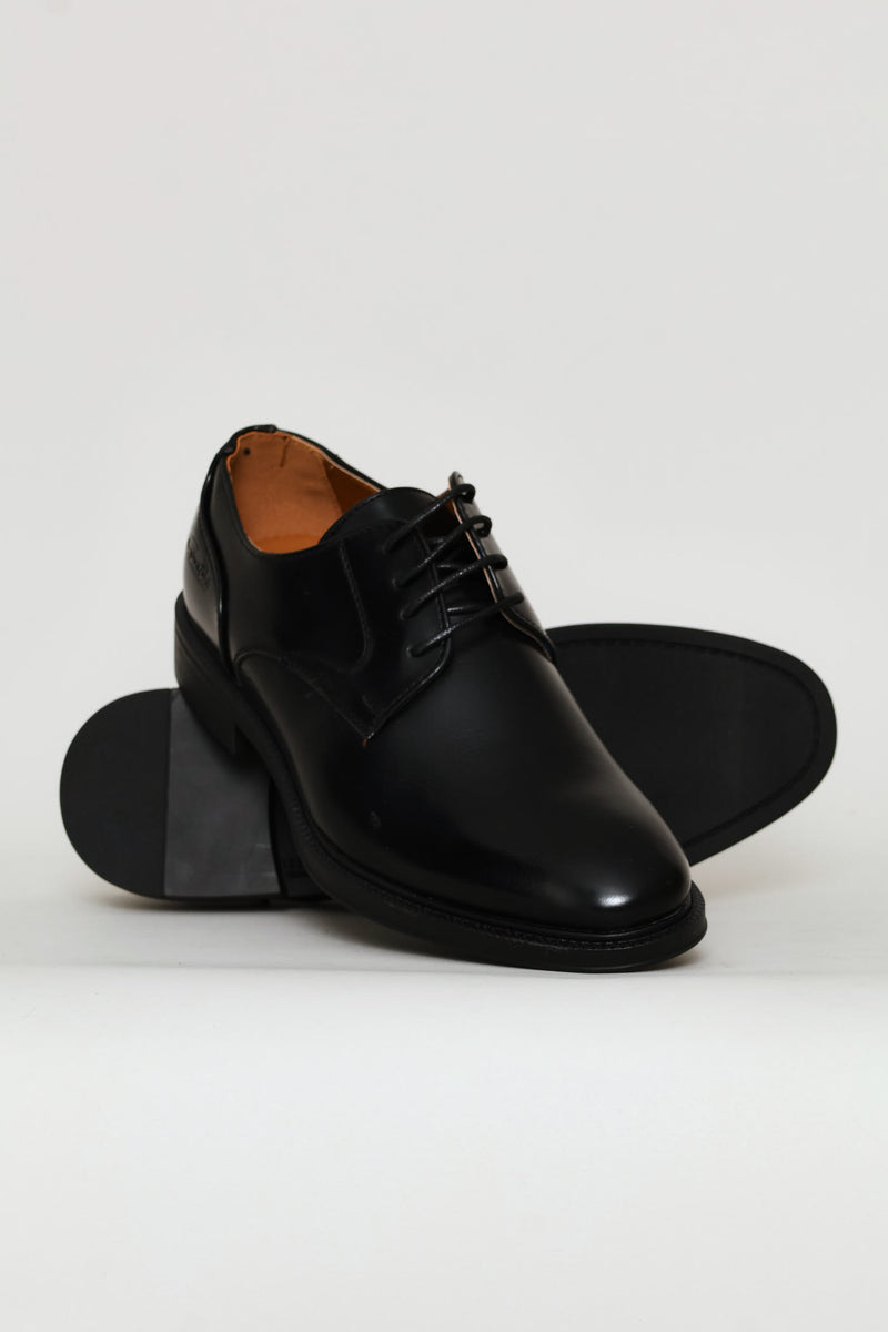 Plain Toe Lace Up Derby Shoe - Black