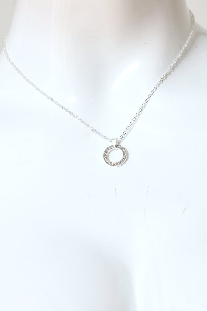 2 Pack Diamante Circle Pendant With Matching Studs - Silver