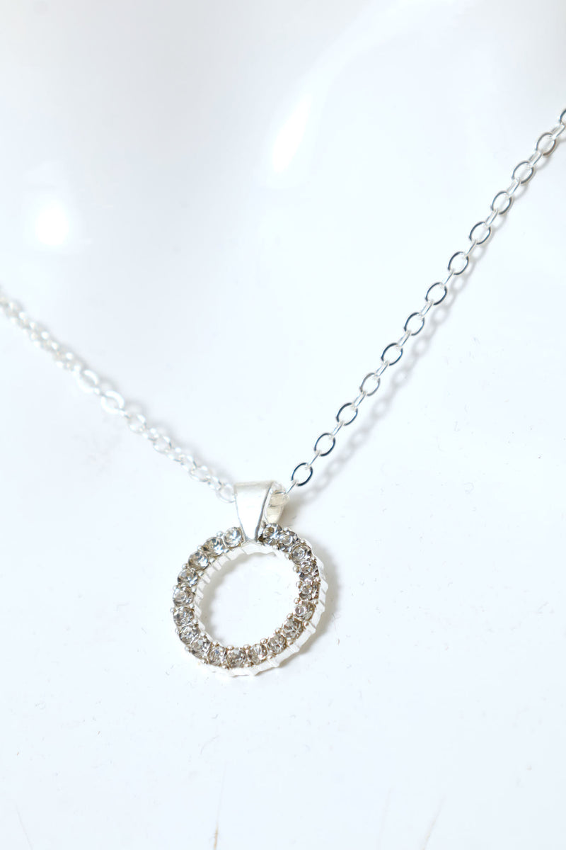 2 Pack Diamante Circle Pendant With Matching Studs - Silver