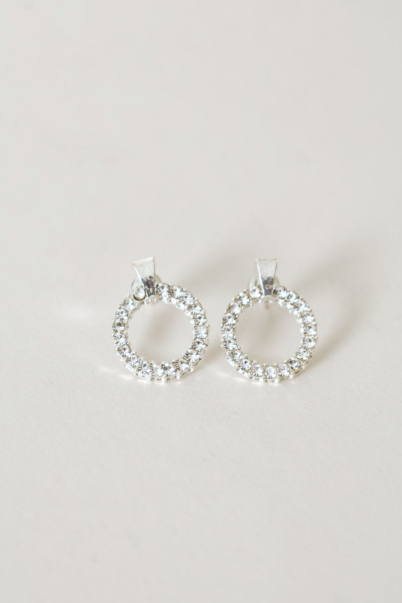2 Pack Diamante Circle Pendant With Matching Studs - Silver