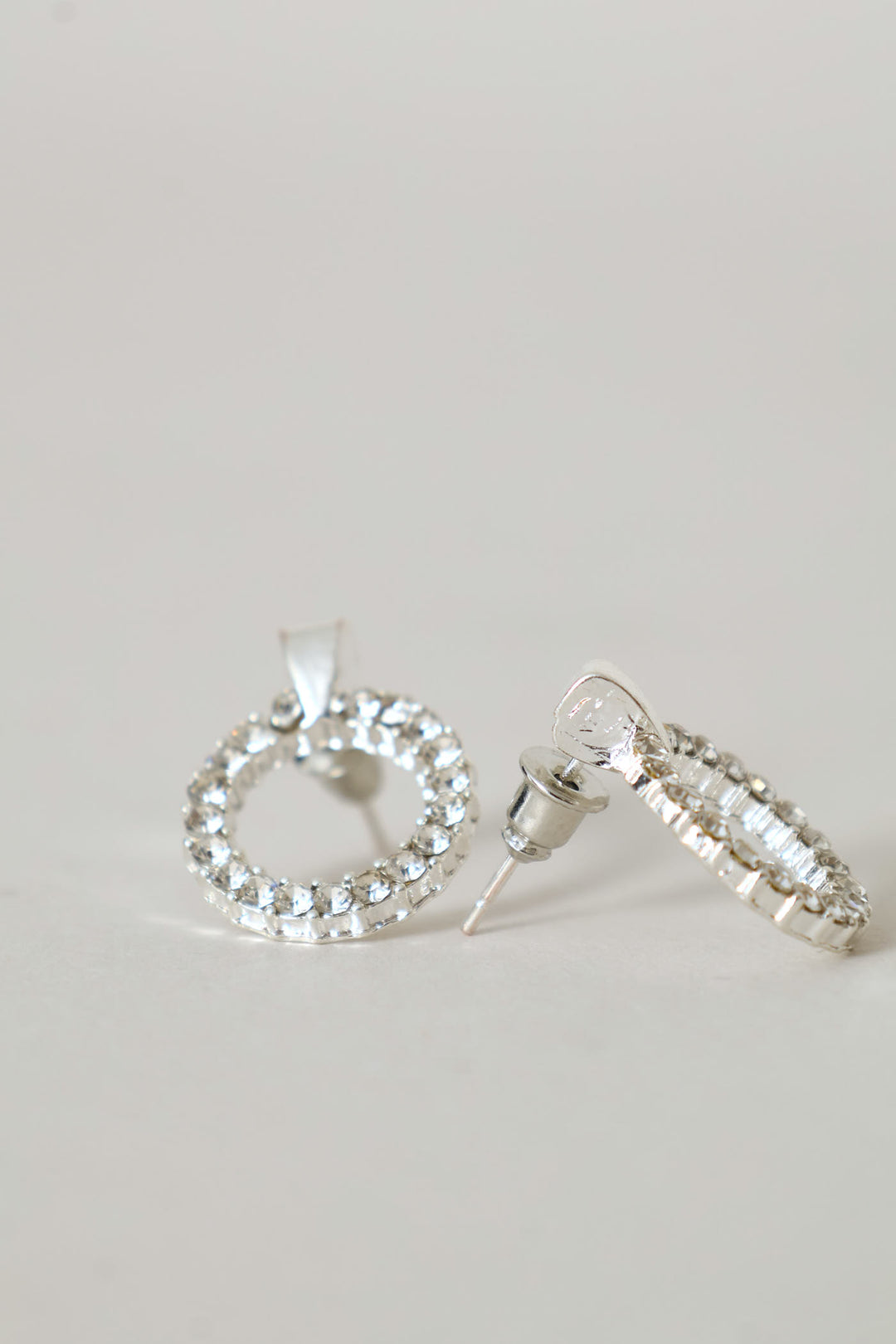 2 Pack Diamante Circle Pendant With Matching Studs - Silver