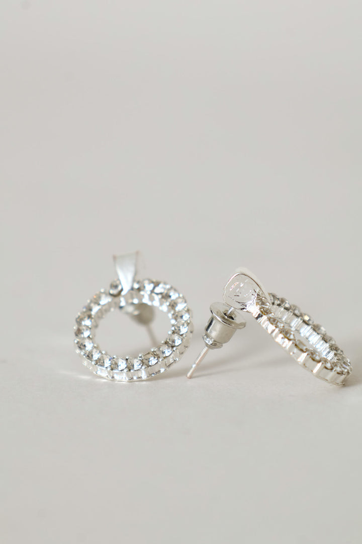 2 Pack Diamante Circle Pendant With Matching Studs - Silver