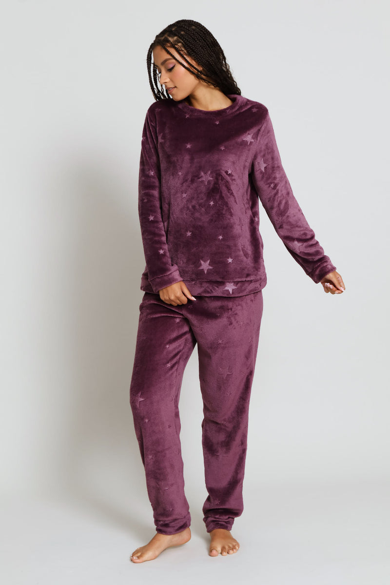 Cosy Long Sleeve & Embossed Jogger Set - Purple