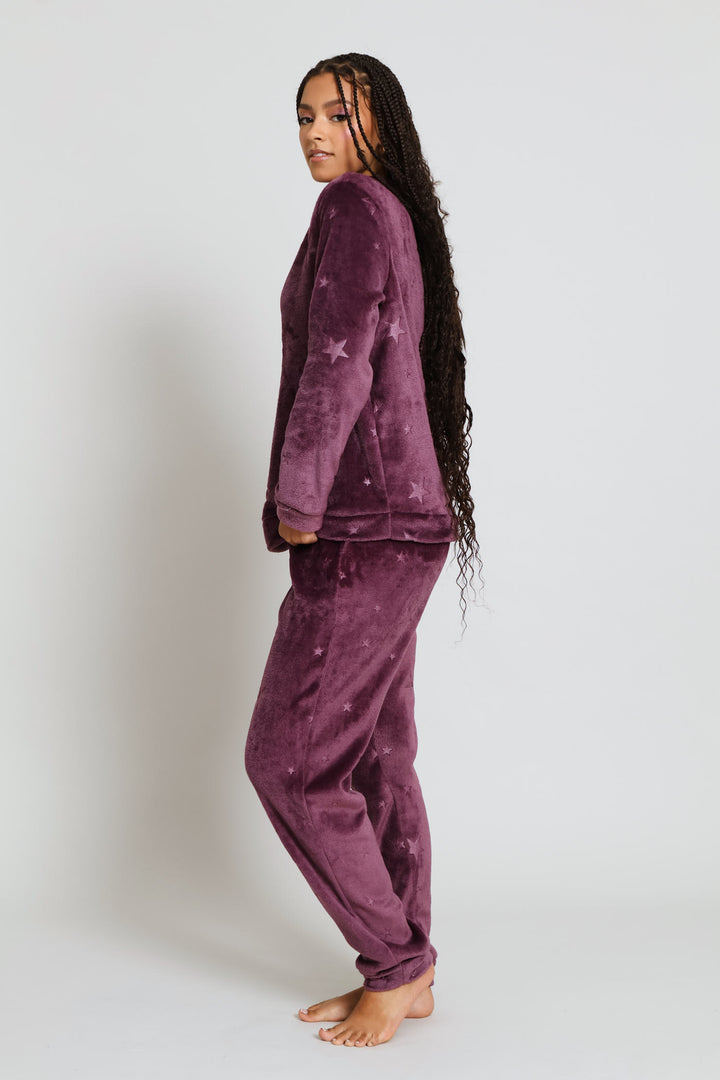 Cosy Long Sleeve & Embossed Jogger Set - Purple