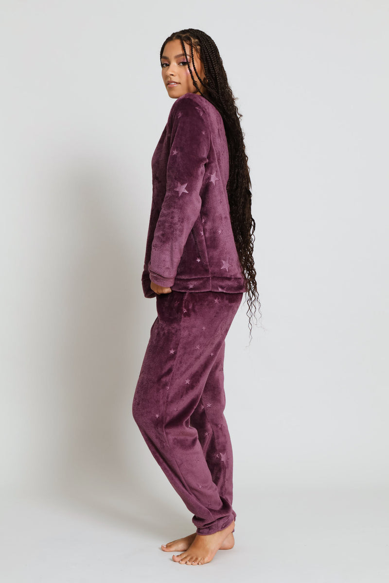 Cosy Long Sleeve & Embossed Jogger Set - Purple