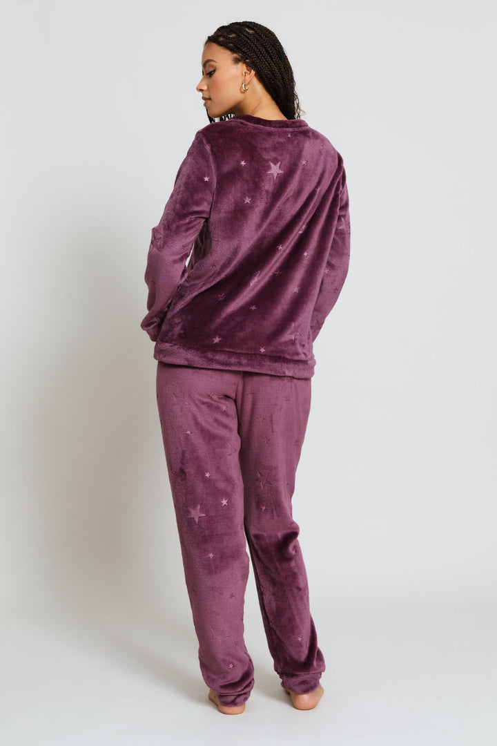 Cosy Long Sleeve & Embossed Jogger Set - Purple