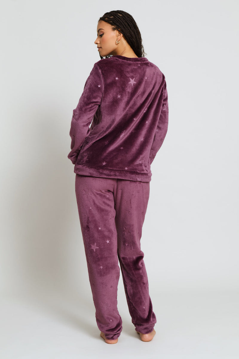 Cosy Long Sleeve & Embossed Jogger Set - Purple