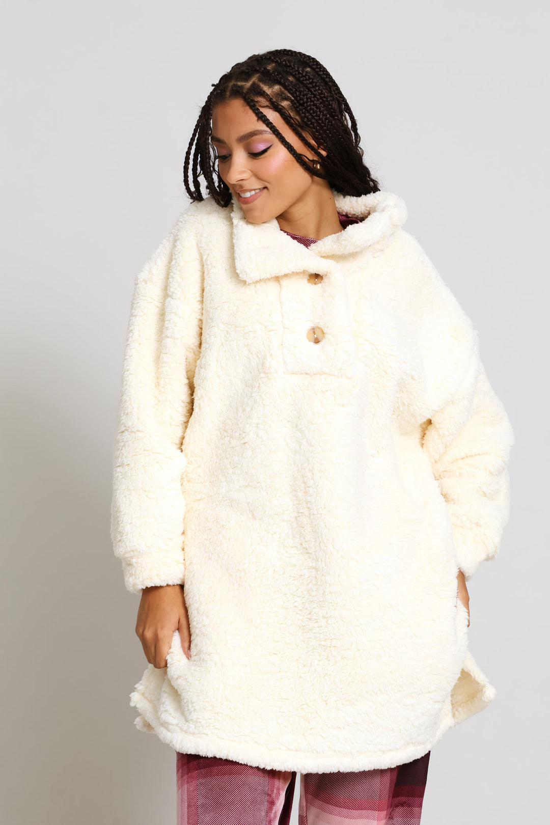 Oversized Funnel Neck Snuggie - Cream