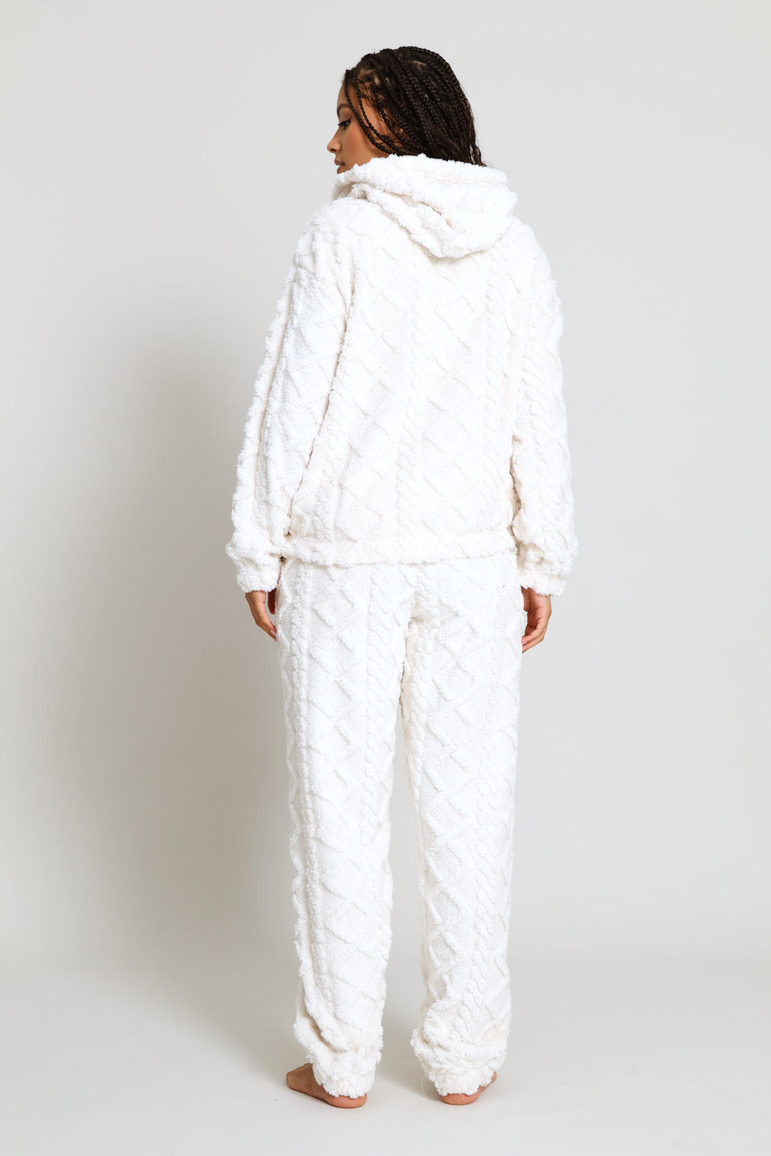 Long Sleeve Zip Through & Cosy Pant Cable Knit Set - Natural
