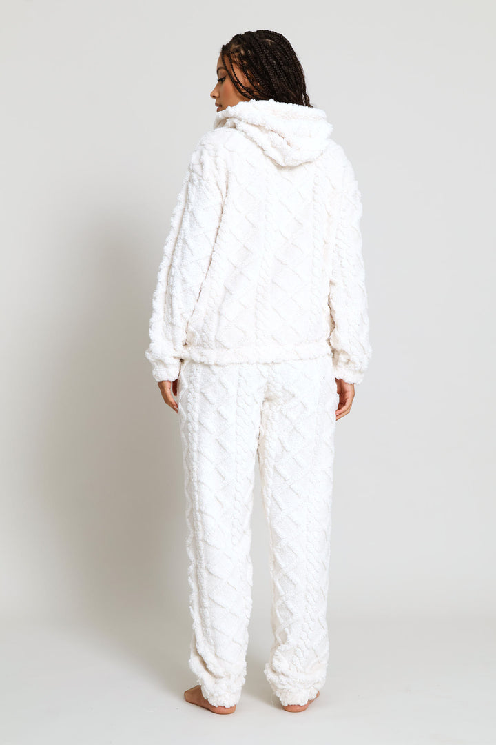 Long Sleeve Zip Through & Cosy Pant Cable Knit Set - Natural