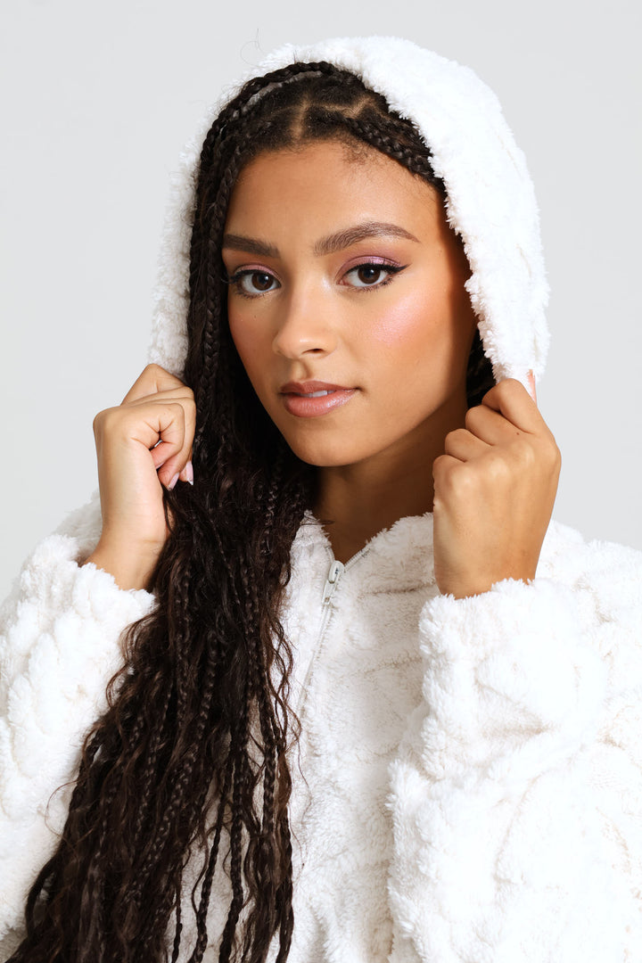 Long Sleeve Zip Through & Cosy Pant Cable Knit Set - Natural