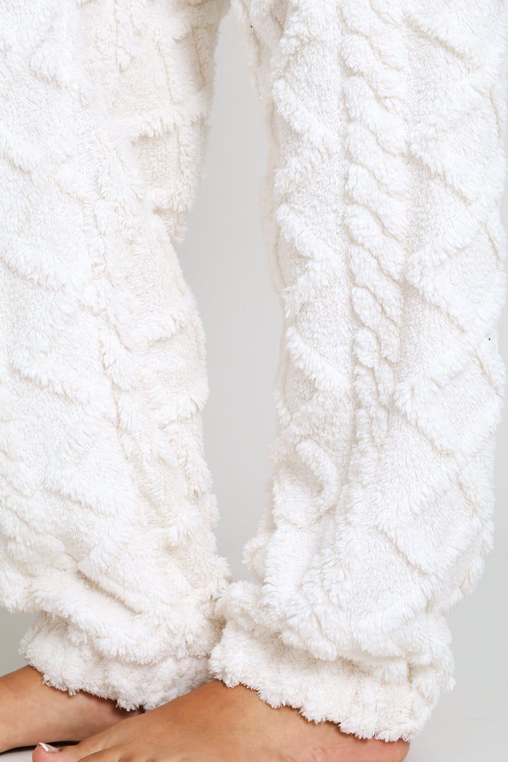 Long Sleeve Zip Through & Cosy Pant Cable Knit Set - Natural