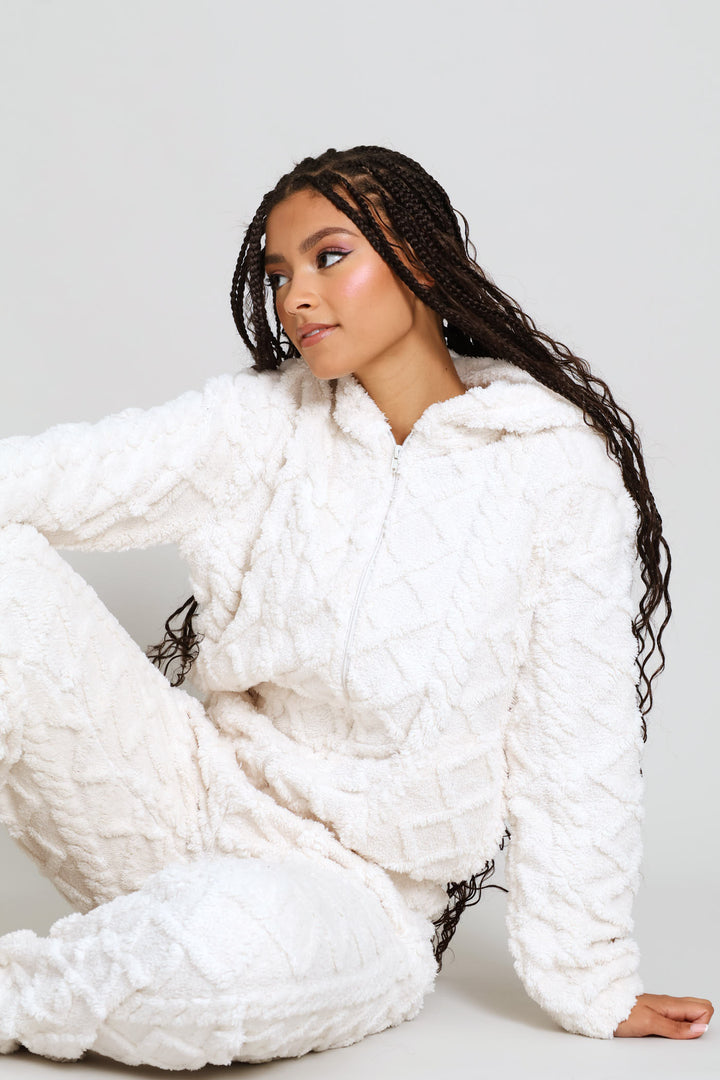Long Sleeve Zip Through & Cosy Pant Cable Knit Set - Natural