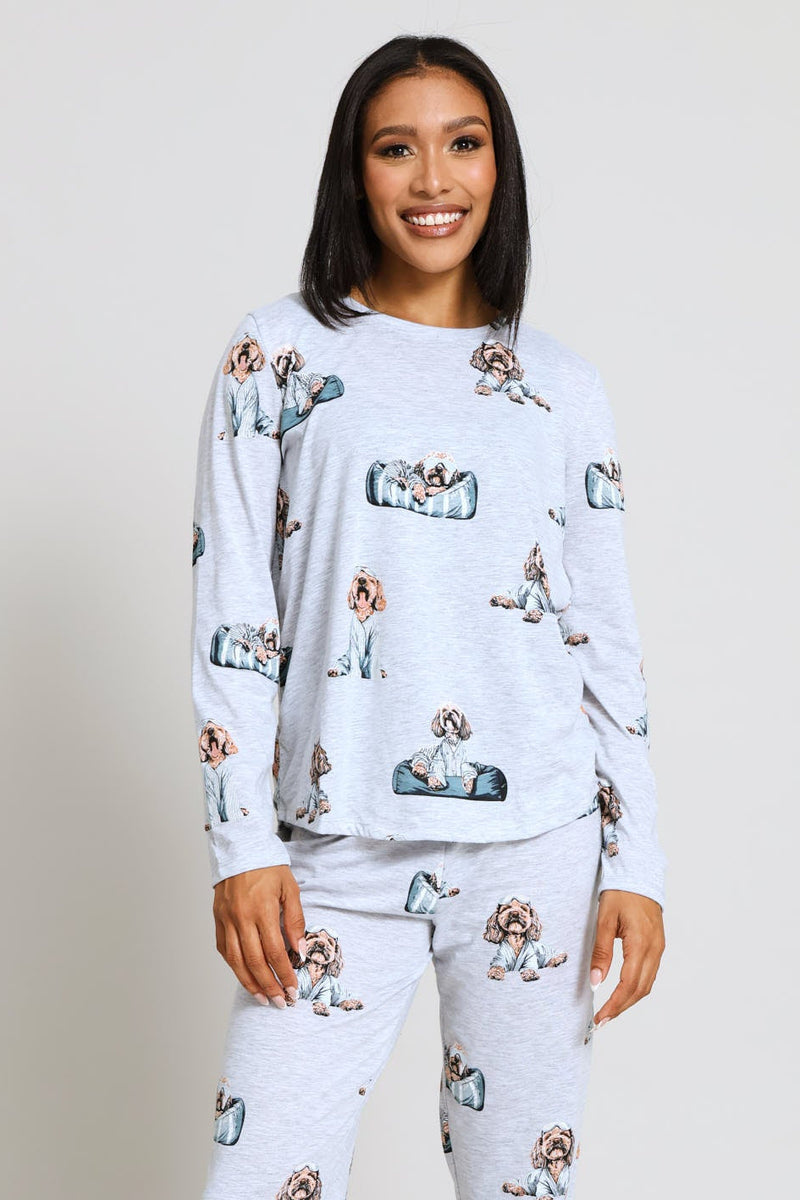 Long Sleeve Poodle Knit Sleep Top - Grey Melange