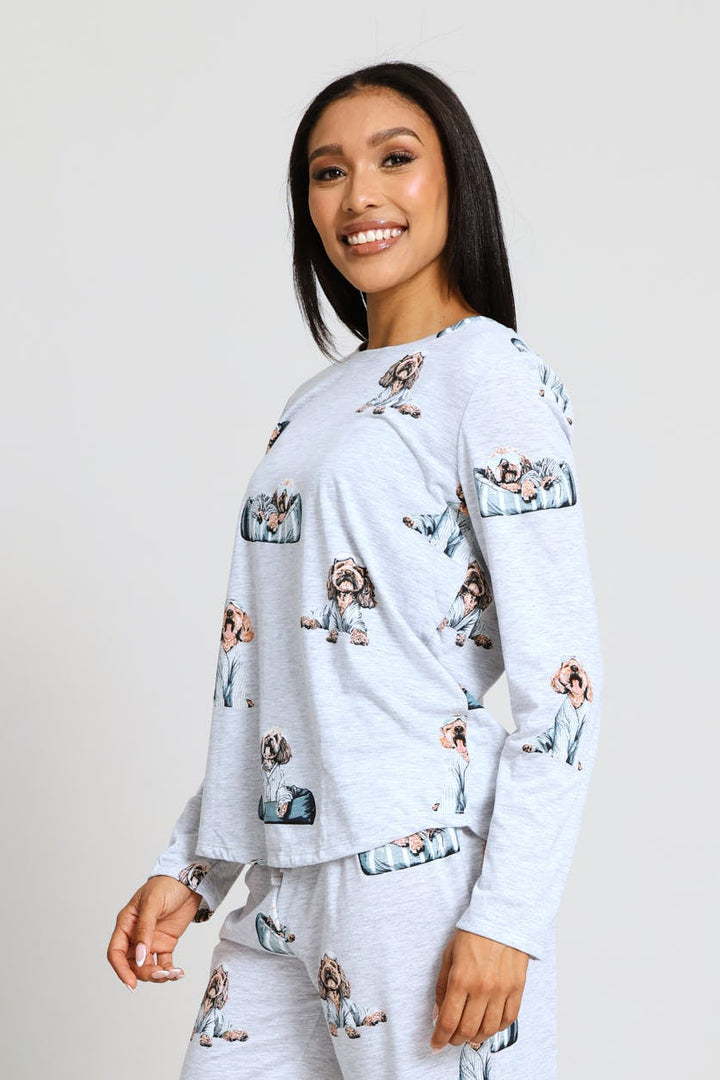 Long Sleeve Poodle Knit Sleep Top - Grey Melange
