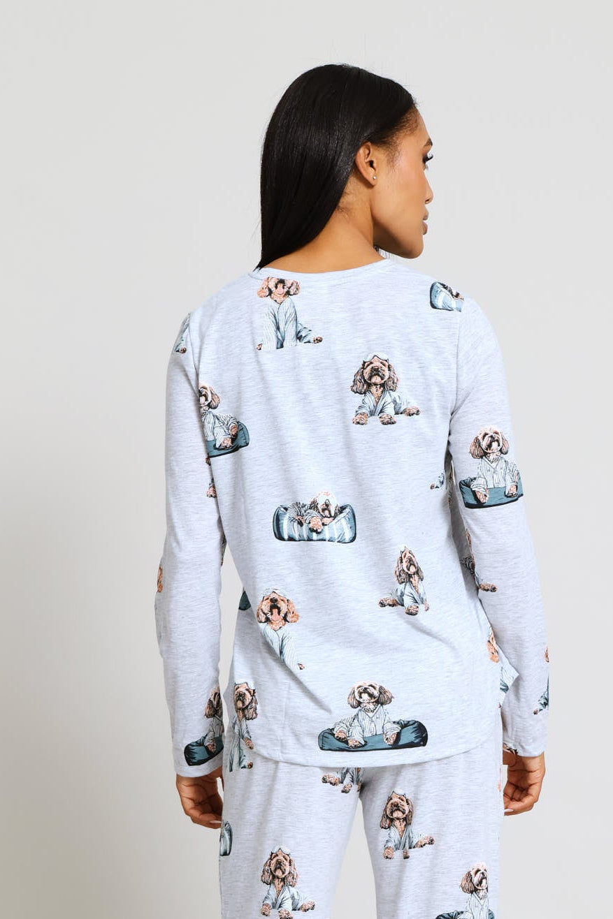 Long Sleeve Poodle Knit Sleep Top - Grey Melange