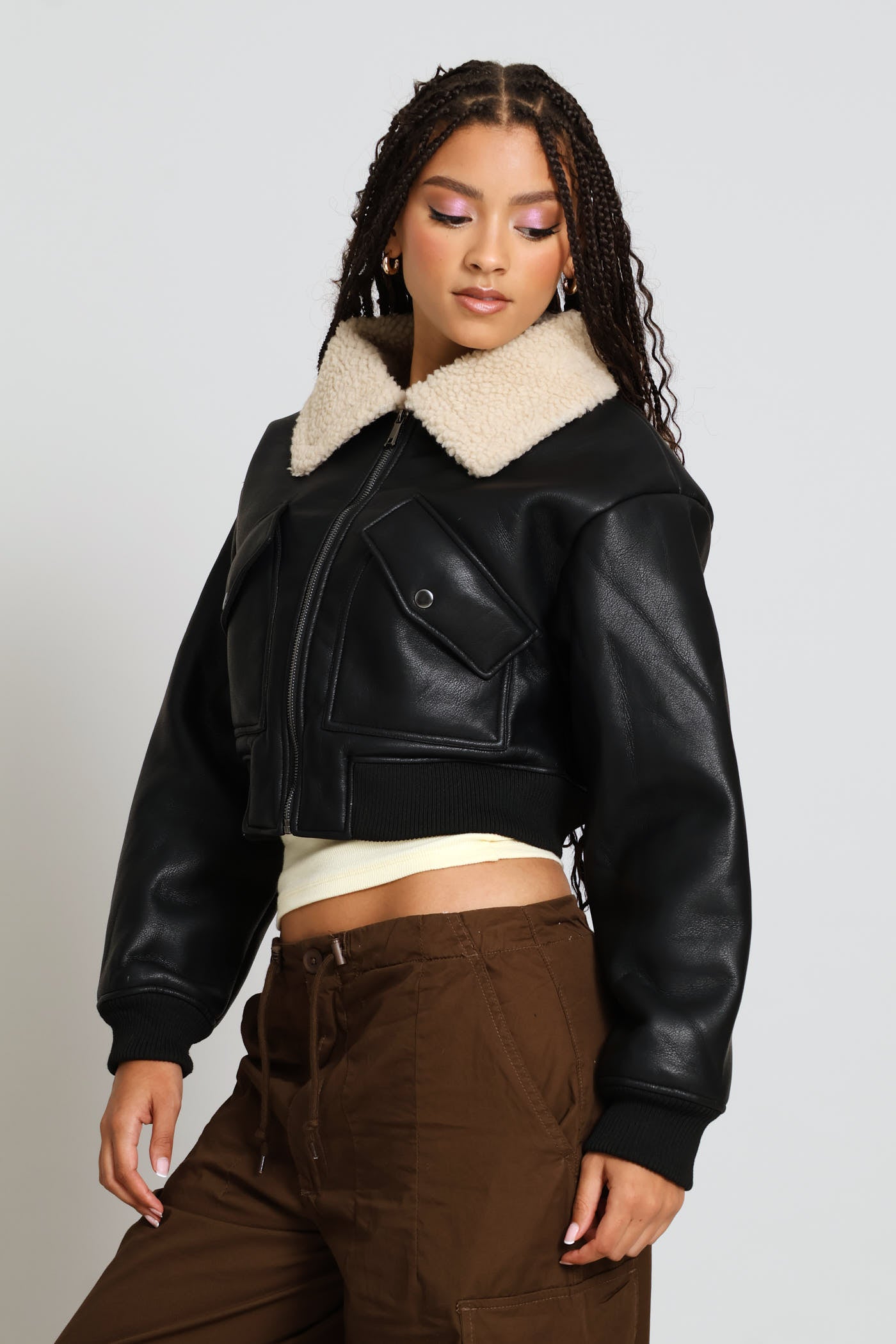Ladies Zip Through Bonded Sherpa Jacket - Black – Edgars