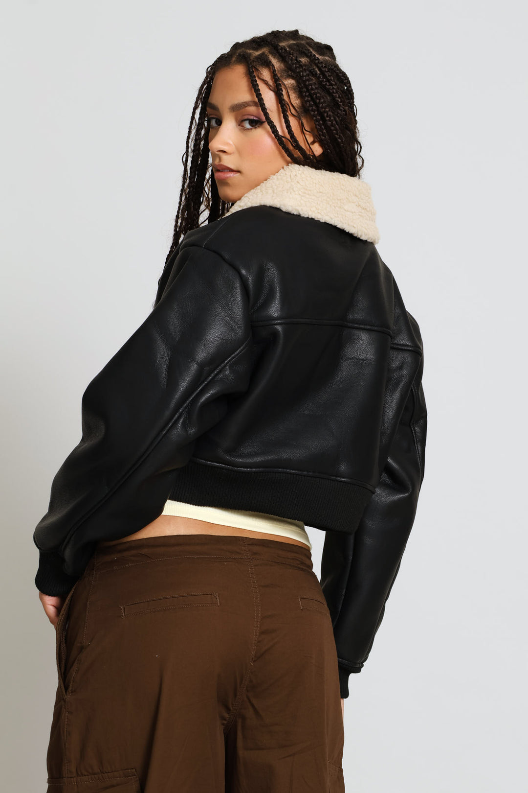 Zip Through Bonded Sherpa Jacket - Black