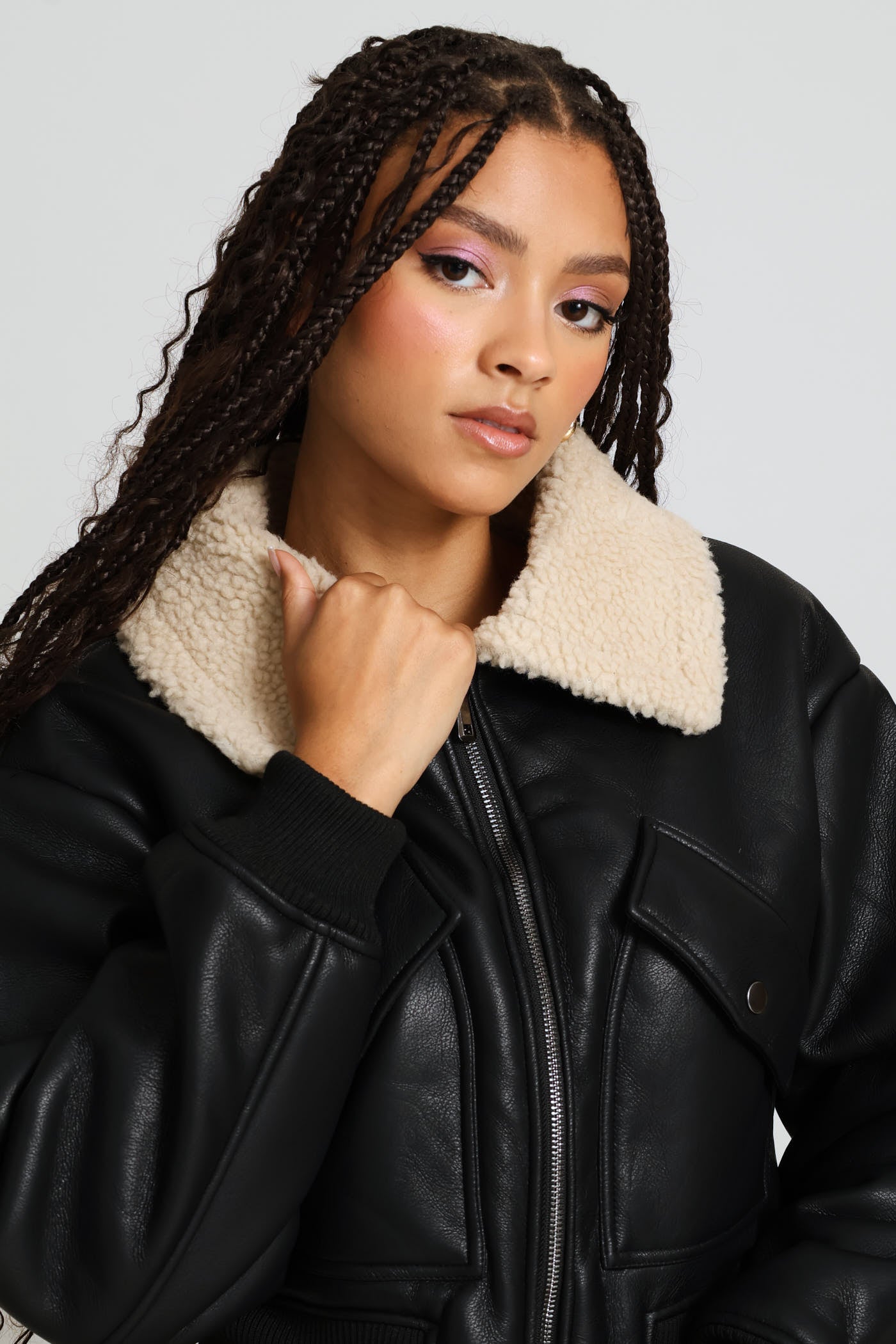Ladies Zip Through Bonded Sherpa Jacket - Black – Edgars