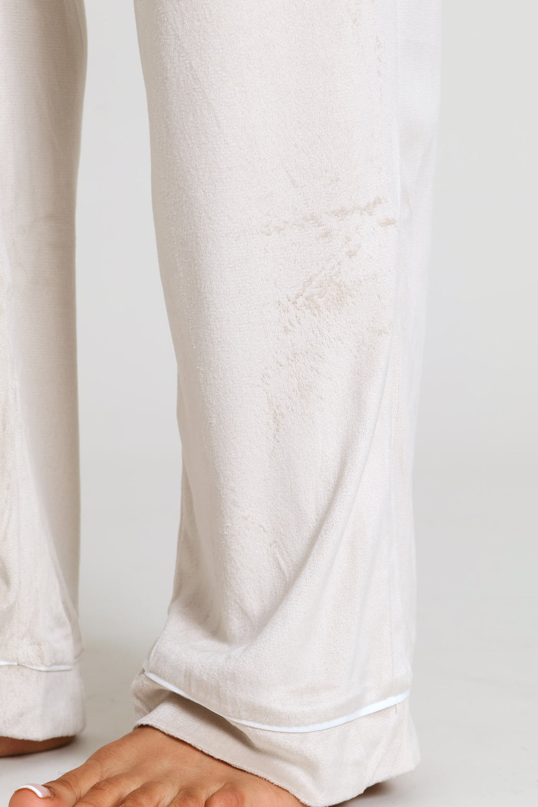 Long Sleeve Button Through & Velour Pant Set - Taupe