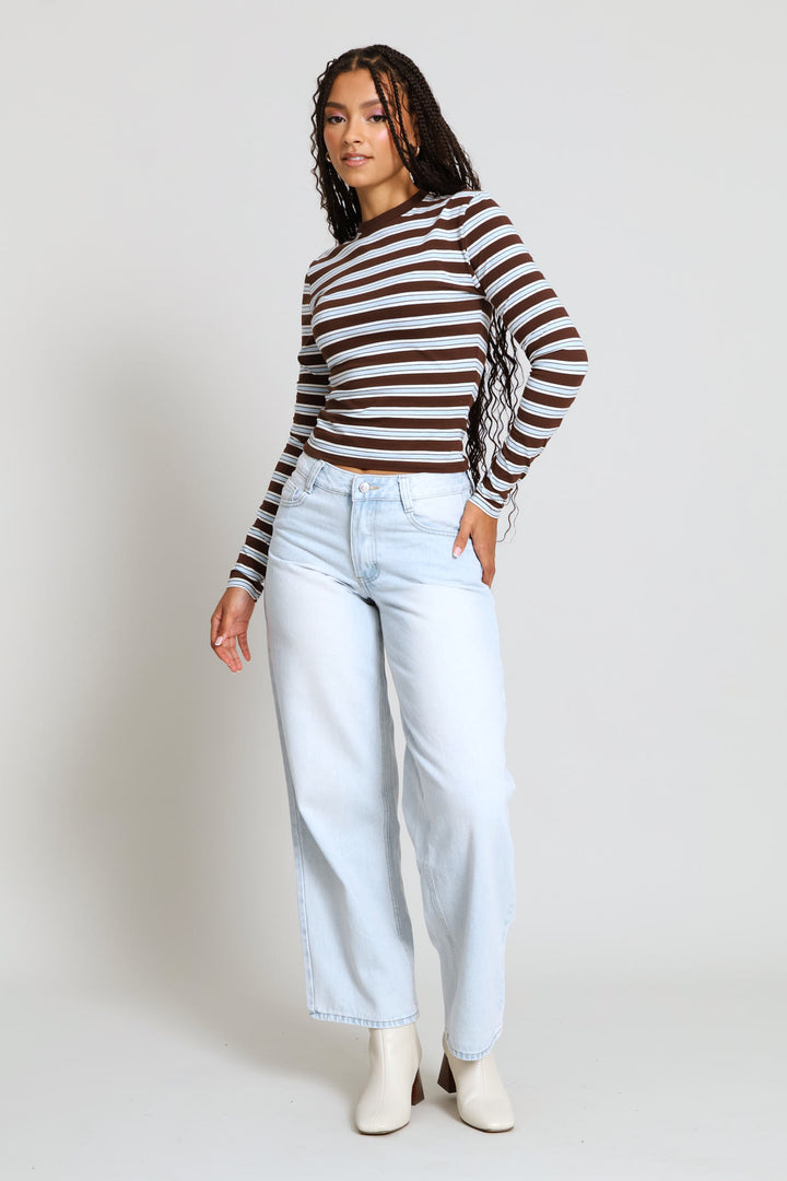 Long Sleeve Yarn Dye Stripe Tee - Chocolate