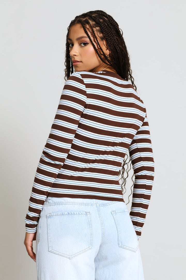 Long Sleeve Yarn Dye Stripe Tee - Chocolate