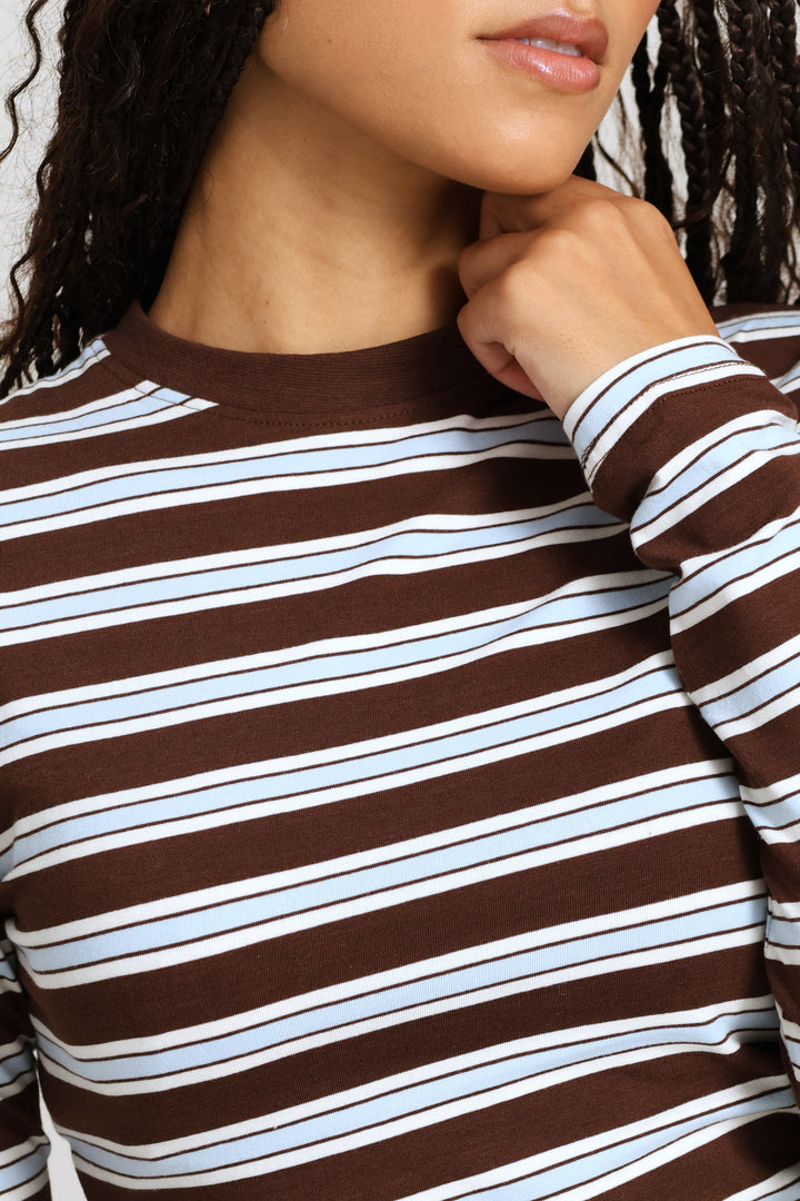 Long Sleeve Yarn Dye Stripe Tee - Chocolate