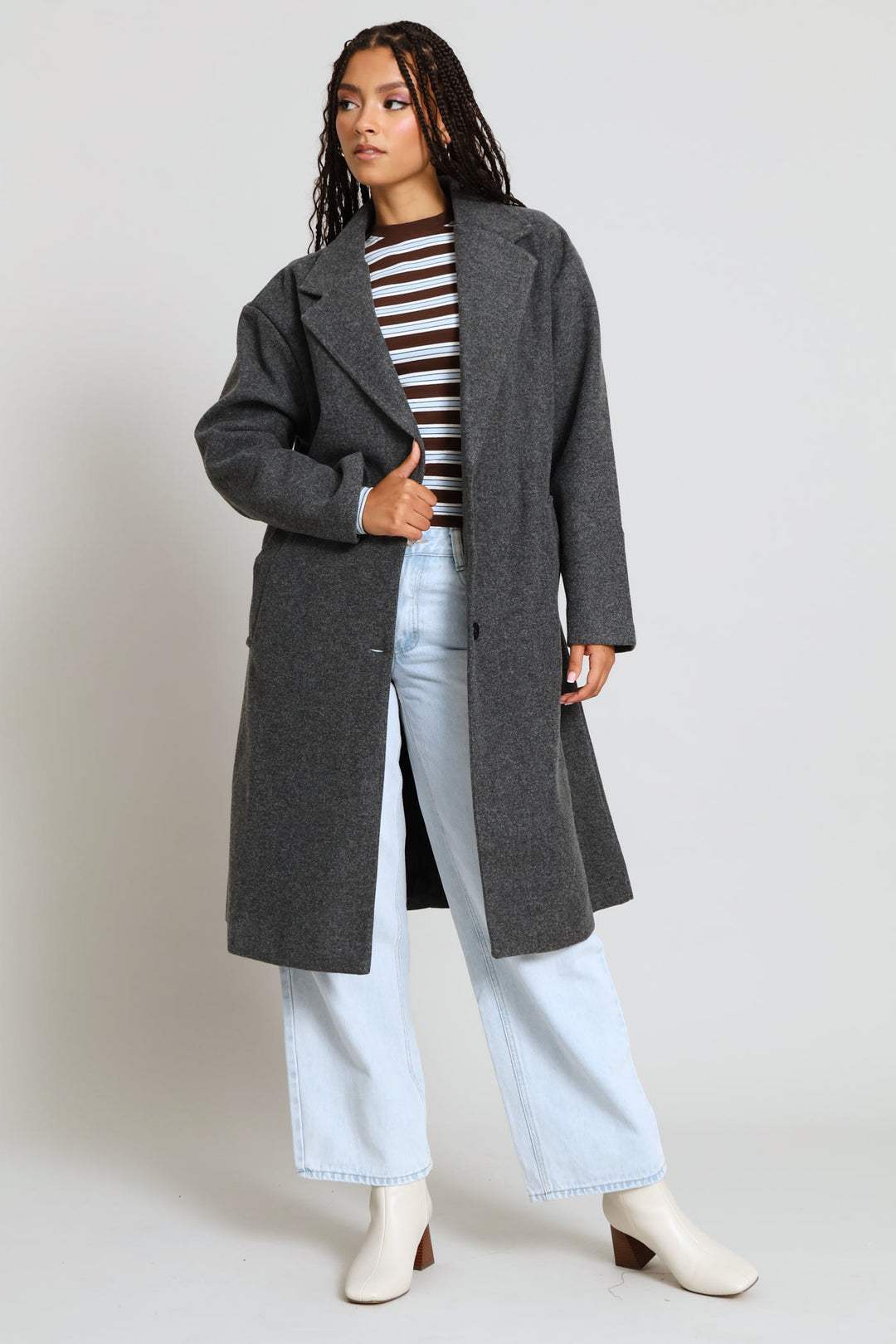 Melton Trench Coat - Charcoal