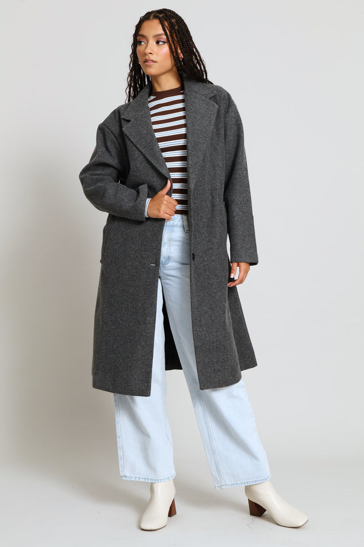 Melton Trench Coat - Charcoal