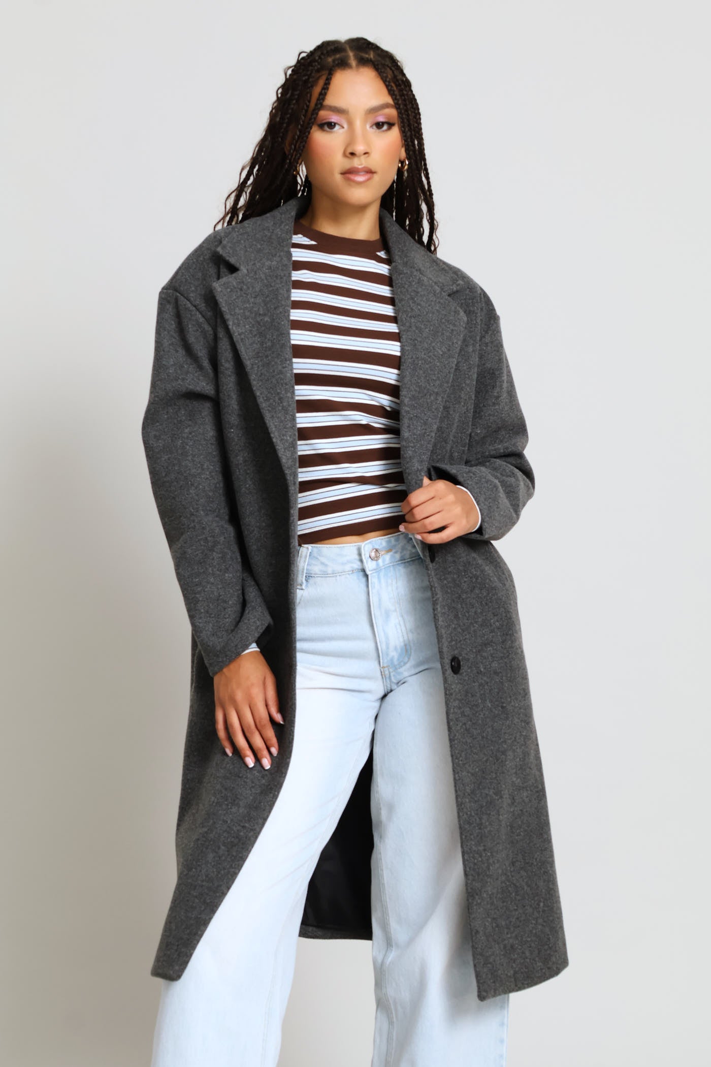 Ladies Melton Trench Coat - Charcoal – Edgars