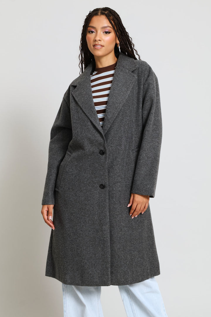 Melton Trench Coat - Charcoal