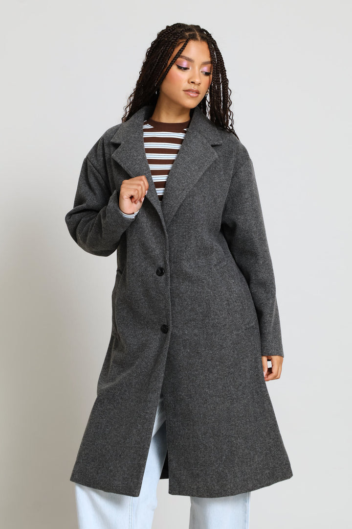 Melton Trench Coat - Charcoal