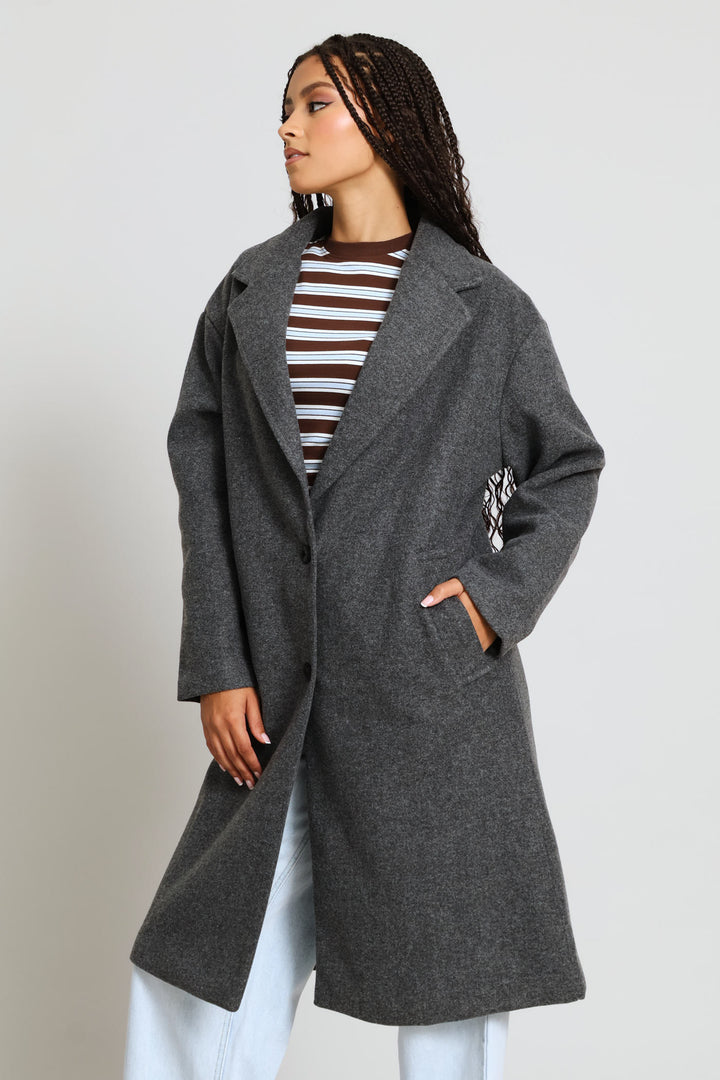 Melton Trench Coat - Charcoal