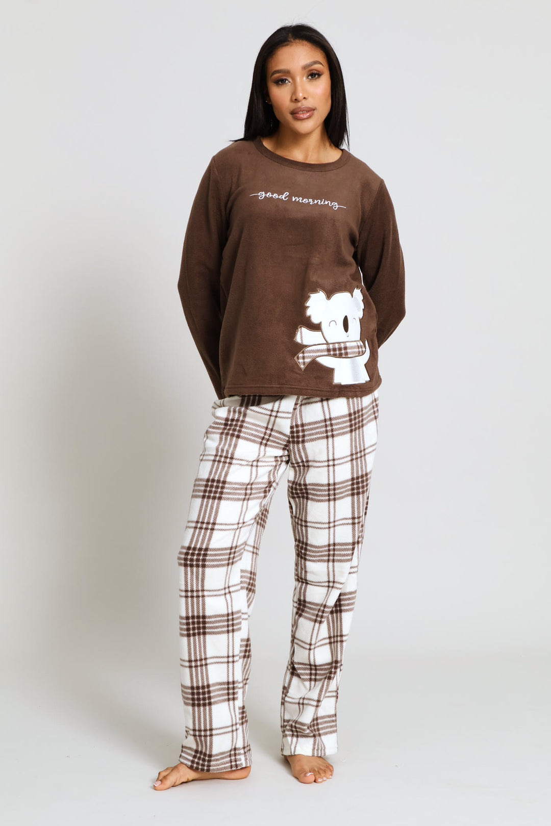 Koala Check Polar Fleece Set - Dark Brown