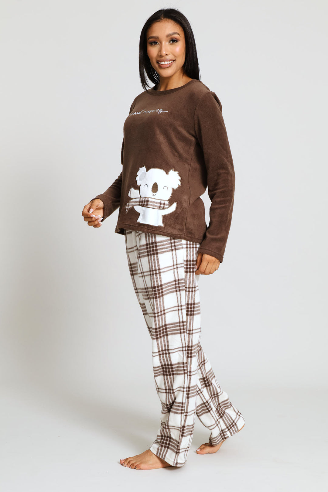 Koala Check Polar Fleece Set - Dark Brown