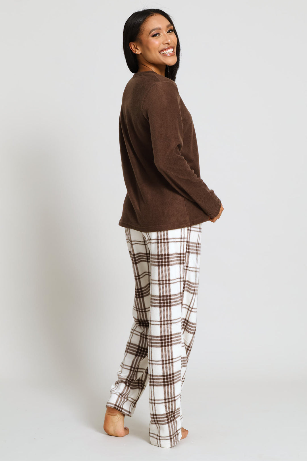 Koala Check Polar Fleece Set - Dark Brown