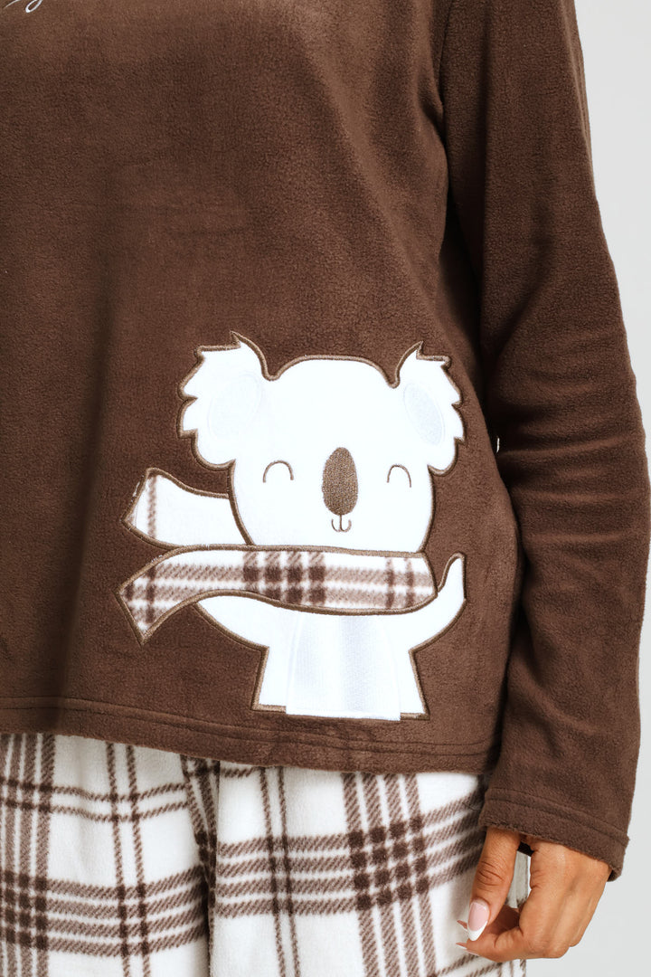 Koala Check Polar Fleece Set - Dark Brown