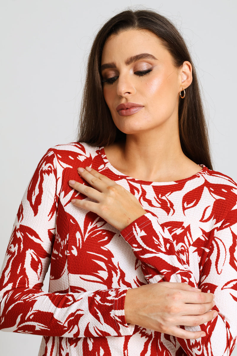 Fit & Flare Panelled Crinkle Midi Dress - White/Red