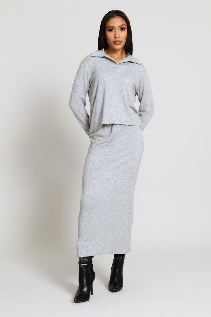 Long Sleeve Cut & Sew Luxe Golfer - Grey Melange