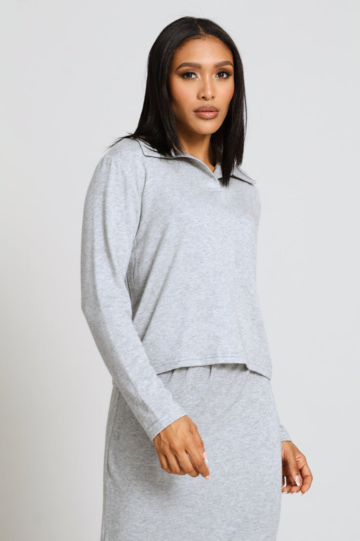 Long Sleeve Cut & Sew Luxe Golfer - Grey Melange