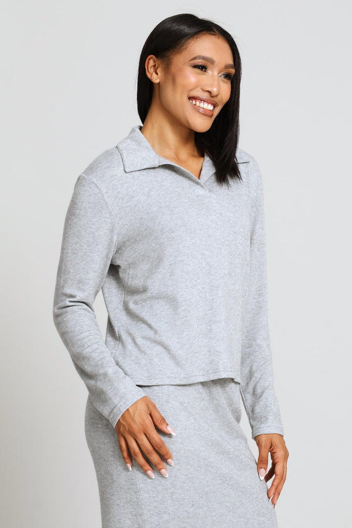 Long Sleeve Cut & Sew Luxe Golfer - Grey Melange