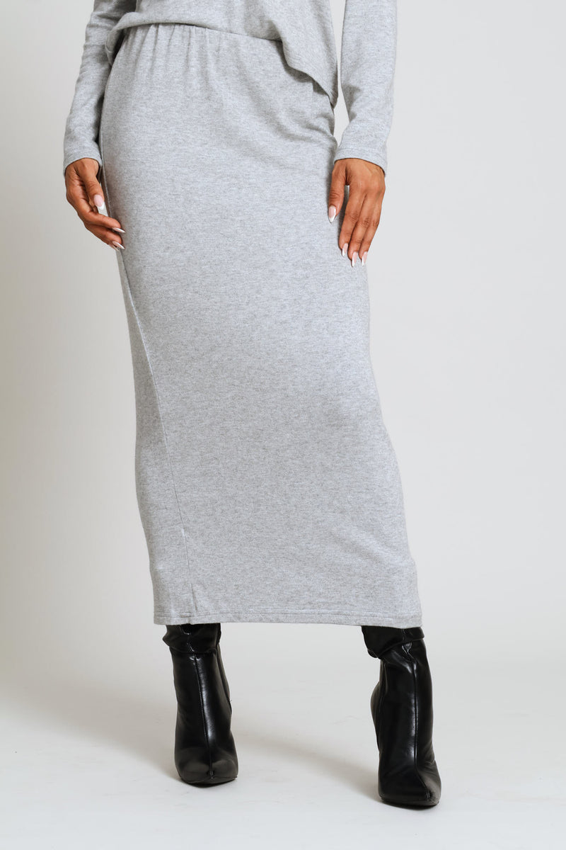 Pull On Luxe Cut & Sew Column Midi Skirt - Grey Melange