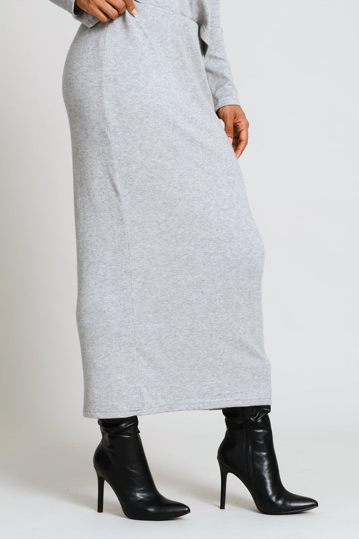 Pull On Luxe Cut & Sew Column Midi Skirt - Grey Melange