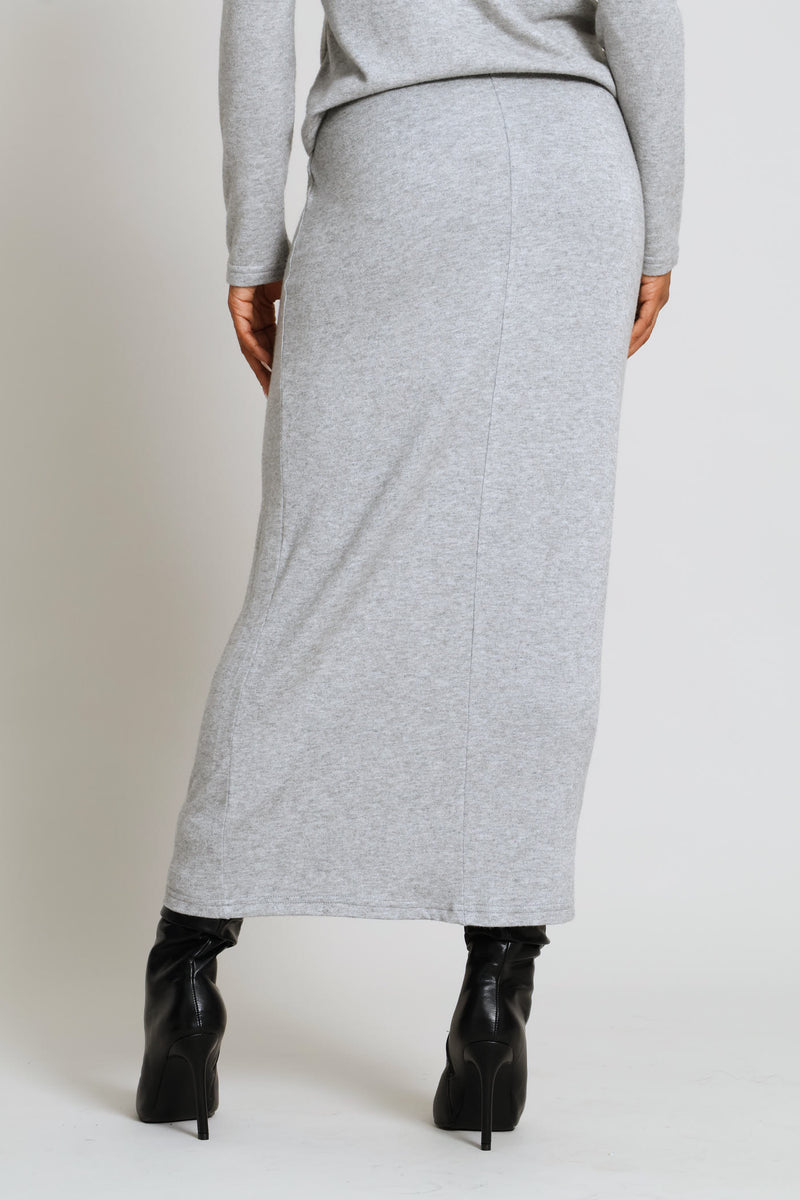 Pull On Luxe Cut & Sew Column Midi Skirt - Grey Melange