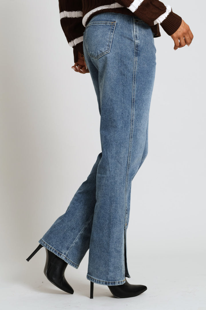 Split Hem Panel Detail Slim Leg Denim - Tea Stain