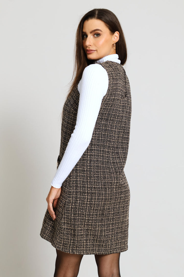 Pocket Flap Shift Tweed Dress - Black